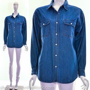 Chambray Denim Button Down 90s Shirt